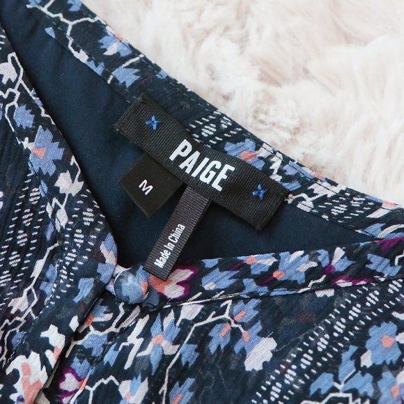 PAIGE 100% Silk Olympia Dark Ink Blue/Bouquet Tiered Ruffle Mini Dress M $298 - Picture 10 of 16